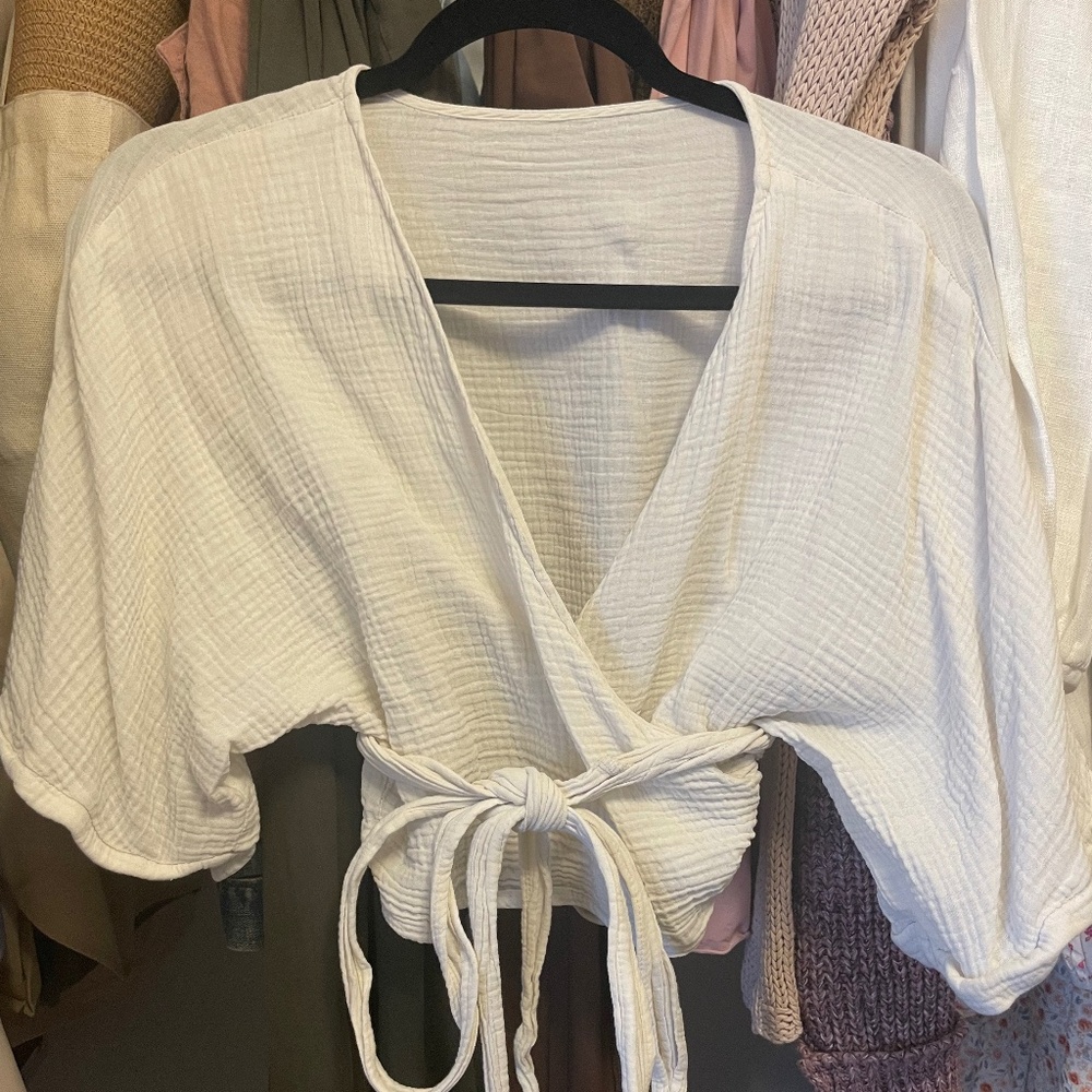 Cotton Muslin White Wrap Top Small